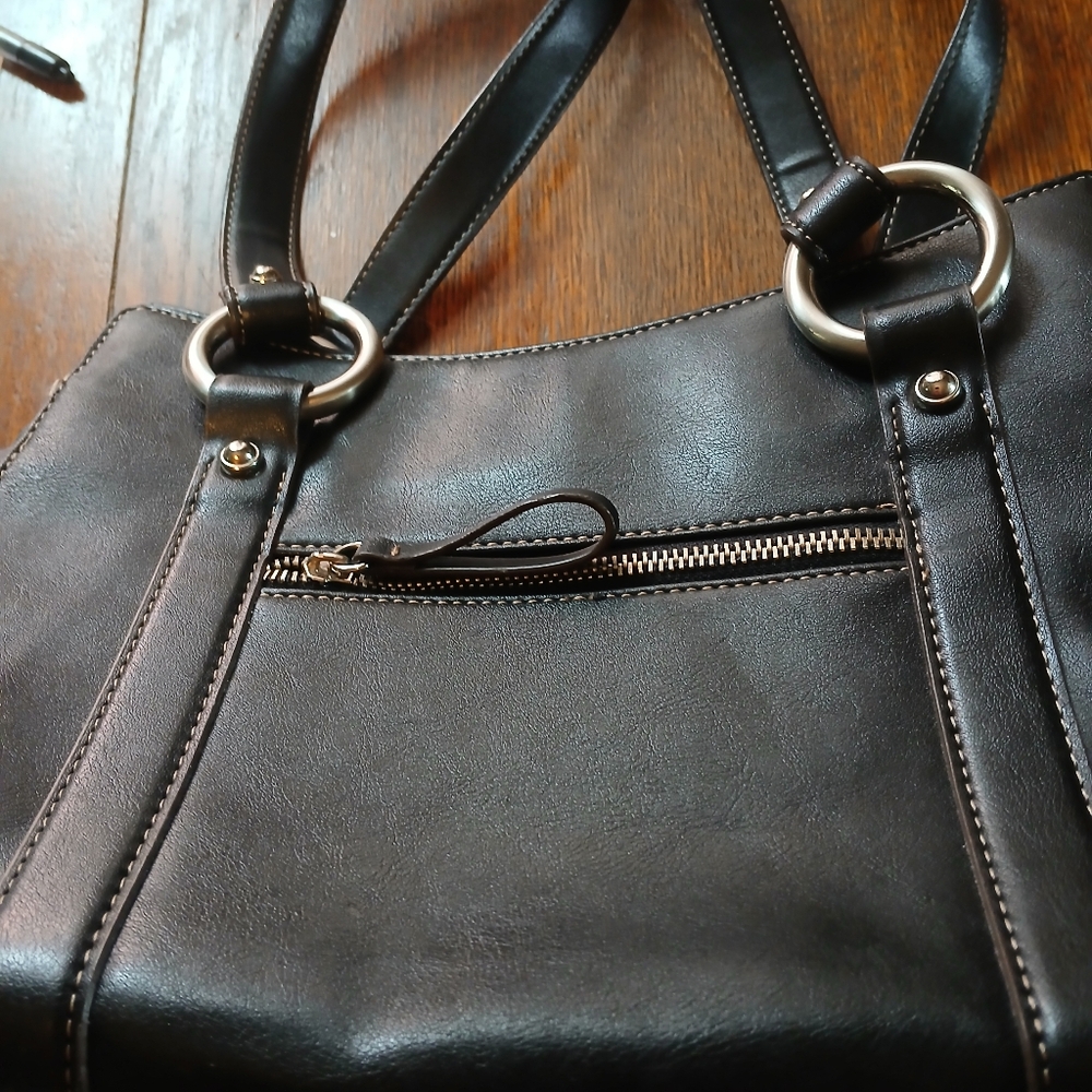 Black Leather Handbag with Silver Accents Nine West Brand